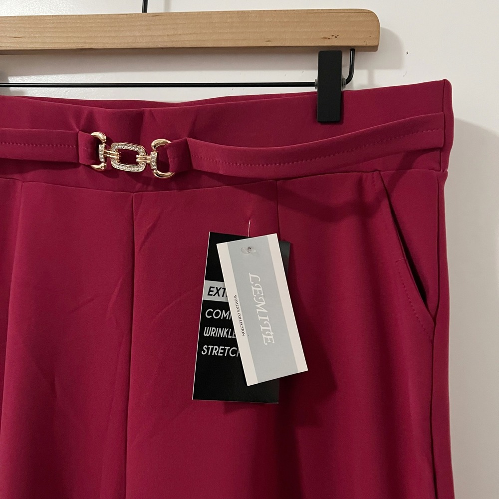 Lemite Women Magenta Pink Wide Leg Comfort Waist Stretch Trousers 3XL NEW - Picture 4 of 8